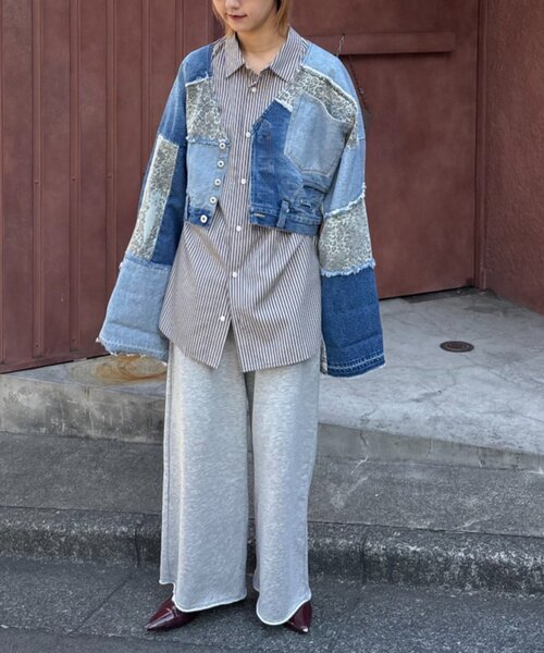 etsinta（エシンタ）の「【etsinta/エシンタ】デニム切り替えショートジャケット（ブルゾン・レディース・オフホワイト/インディゴブルー・ONE SIZE）」の9枚目の写真