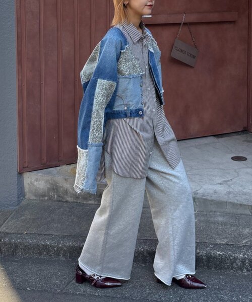 etsinta（エシンタ）の「【etsinta/エシンタ】デニム切り替えショートジャケット（ブルゾン・レディース・オフホワイト/インディゴブルー・ONE SIZE）」の11枚目の写真