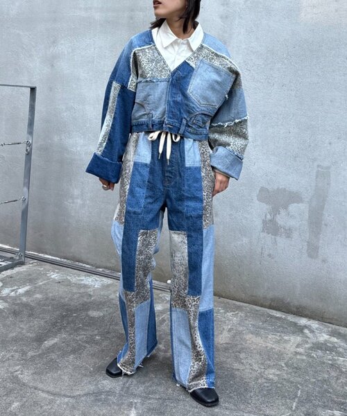 etsinta（エシンタ）の「【etsinta/エシンタ】デニム切り替えショートジャケット（ブルゾン・レディース・オフホワイト/インディゴブルー・ONE SIZE）」の13枚目の写真