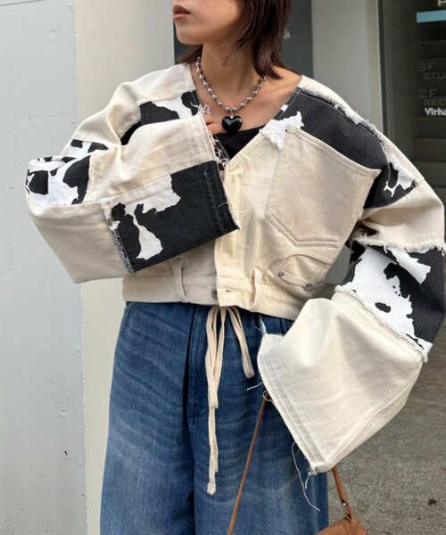 etsinta（エシンタ）の「【etsinta/エシンタ】デニム切り替えショートジャケット（ブルゾン・レディース・オフホワイト/インディゴブルー・ONE SIZE）」の17枚目の写真