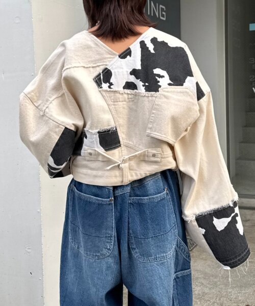 etsinta（エシンタ）の「【etsinta/エシンタ】デニム切り替えショートジャケット（ブルゾン・レディース・オフホワイト/インディゴブルー・ONE SIZE）」の21枚目の写真