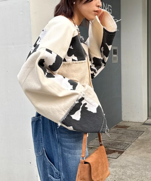 etsinta（エシンタ）の「【etsinta/エシンタ】デニム切り替えショートジャケット（ブルゾン・レディース・オフホワイト/インディゴブルー・ONE SIZE）」の22枚目の写真