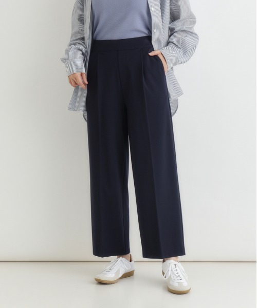 Right-on（ライトオン）の「【HONEYSUCKLE ROSE】ポンチワイドパンツ (美脚効果 / ストレッチ感 / デイリーユース)（その他パンツ・レディース・ブラック/ネイビー/ブラウン・S/M/L/XL）」の3枚目の写真