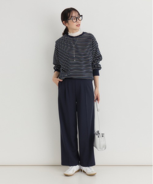 Right-on（ライトオン）の「【HONEYSUCKLE ROSE】ポンチワイドパンツ (美脚効果 / ストレッチ感 / デイリーユース)（その他パンツ・レディース・ブラック/ネイビー/ブラウン・S/M/L/XL）」の5枚目の写真