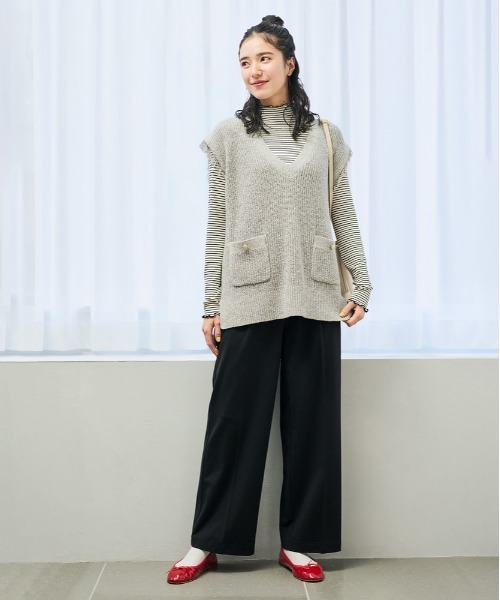Right-on（ライトオン）の「【HONEYSUCKLE ROSE】ポンチワイドパンツ (美脚効果 / ストレッチ感 / デイリーユース)（その他パンツ・レディース・ブラック/ネイビー/ブラウン・S/M/L/XL）」の9枚目の写真
