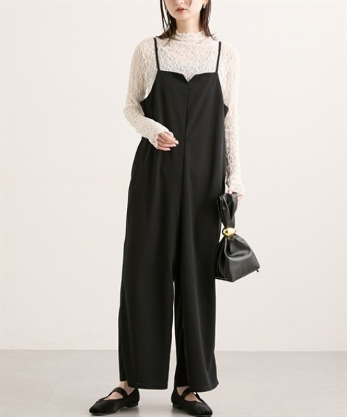 nissen（ニッセン）の「カットジョーゼットサロペット（サロペット/オーバーオール・レディース・ベージュ/ドット/ブラック・L/M）」の2枚目の写真