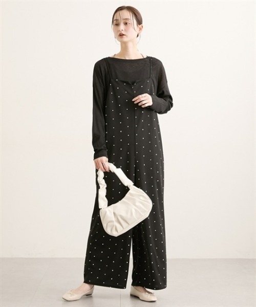 nissen（ニッセン）の「カットジョーゼットサロペット（サロペット/オーバーオール・レディース・ベージュ/ドット/ブラック・L/M）」の12枚目の写真