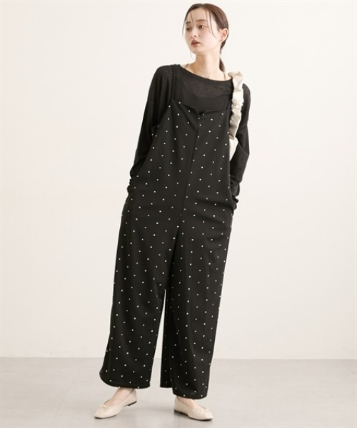 nissen（ニッセン）の「カットジョーゼットサロペット（サロペット/オーバーオール・レディース・ベージュ/ドット/ブラック・L/M）」の13枚目の写真