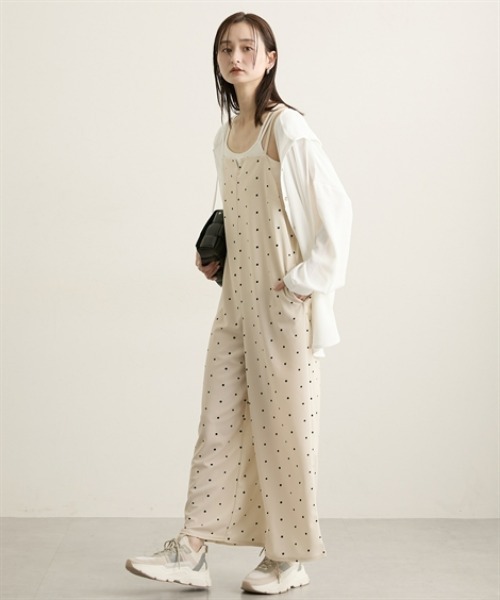 nissen（ニッセン）の「カットジョーゼットサロペット（サロペット/オーバーオール・レディース・ベージュ/ドット/ブラック・L/M）」の19枚目の写真