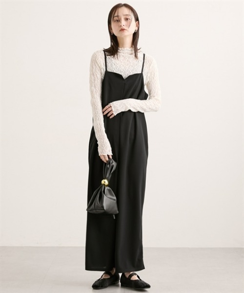 nissen（ニッセン）の「カットジョーゼットサロペット（サロペット/オーバーオール・レディース・ベージュ/ドット/ブラック・L/M）」の5枚目の写真