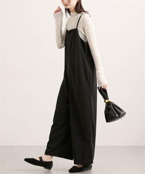 nissen（ニッセン）の「カットジョーゼットサロペット（サロペット/オーバーオール・レディース・ベージュ/ドット/ブラック・L/M）」の8枚目の写真