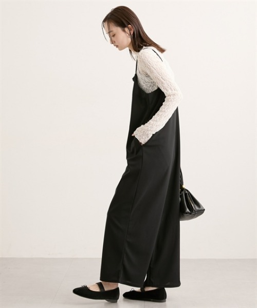 nissen（ニッセン）の「カットジョーゼットサロペット（サロペット/オーバーオール・レディース・ベージュ/ドット/ブラック・L/M）」の9枚目の写真