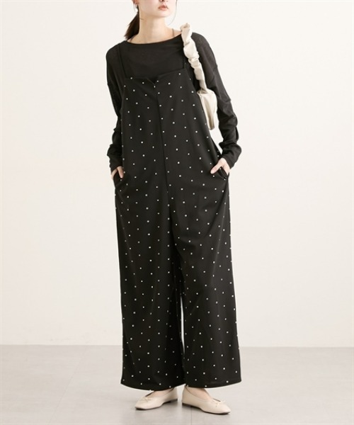 nissen（ニッセン）の「カットジョーゼットサロペット（サロペット/オーバーオール・レディース・ベージュ/ドット/ブラック・L/M）」の11枚目の写真