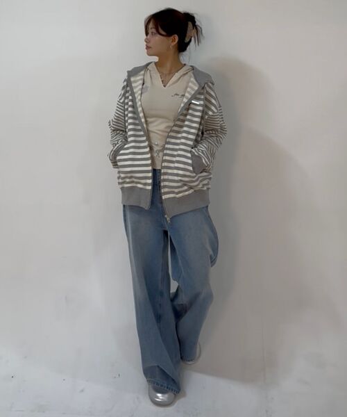HAVISM(ヘビズム)の「MULTI STRIPE ZIP UP HOOD(GREY)(パーカー・レディース・その他・ONE SIZE)」の3枚目の写真