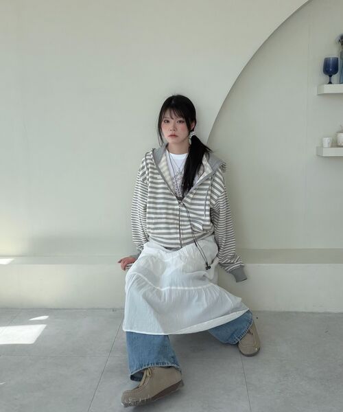 HAVISM(ヘビズム)の「MULTI STRIPE ZIP UP HOOD(GREY)(パーカー・レディース・その他・ONE SIZE)」の4枚目の写真