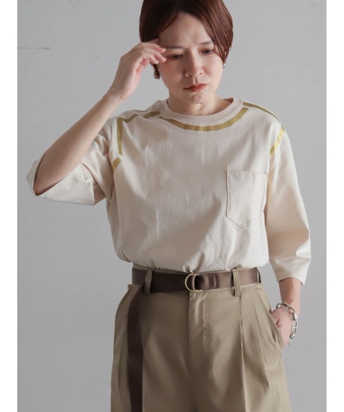 セール】箔ライン天竺 6分袖プルオーバー（Tシャツ/カットソー）｜FIL