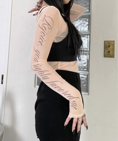 LVEU.（ラブユ.）の「【LVEU.】Re: タトゥーシアートップス / トップス カットソー シアー タトゥー ロゴ 羽根 プリント ベージュ グレー モード（Tシャツ/カットソー・レディース・ベージュ/グレー・FREE）」の22枚目の写真