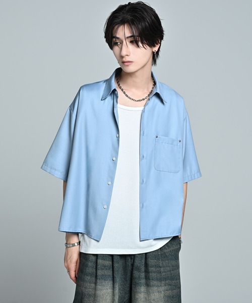 ADRER(�A�h���[)��Cropped Regular Collar Short Sleeve Shirt / �N���b�v�h ���M�����[�J���[ �V���[�g�X���[�u�V���c(�V���c/�u���E�X)