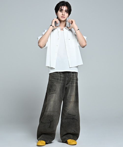ADRER(アドラー)の「Cropped Regular Collar Short Sleeve Shirt / クロップド レギュラーカラー ショートスリーブシャツ(シャツ/ブラウス・メンズ・ホワイト/ライトブルー/ブラック・XS/S/M/L)」の14枚目の写真