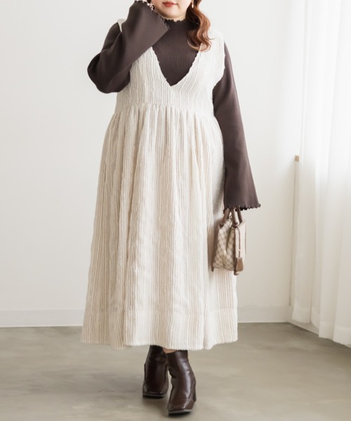 CLETTE（クレット）の「CLETTEオリジナルシアーストライプVネックワンピース（ワンピース・レディース・ブルー/ブラック/アイボリー・4L/3L/LL）」の5枚目の写真