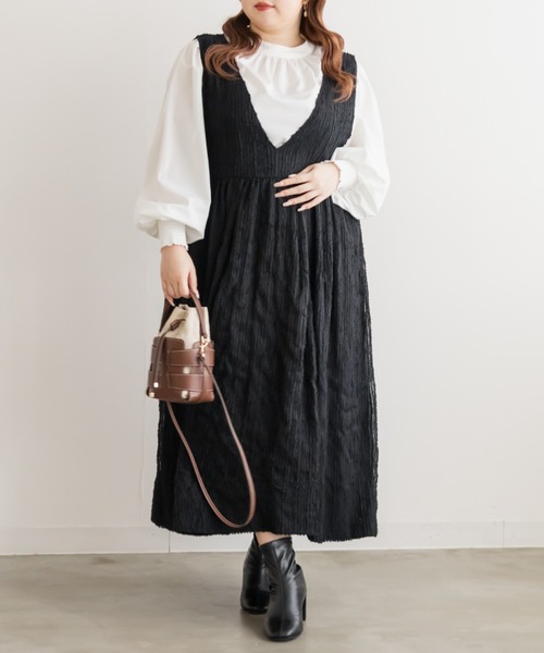 CLETTE（クレット）の「CLETTEオリジナルシアーストライプVネックワンピース（ワンピース・レディース・ブルー/ブラック/アイボリー・4L/3L/LL）」の9枚目の写真