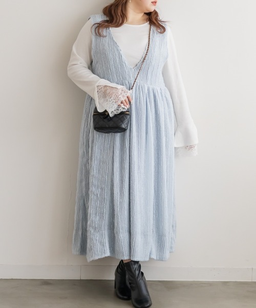 CLETTE（クレット）の「CLETTEオリジナルシアーストライプVネックワンピース（ワンピース・レディース・ブルー/ブラック/アイボリー・4L/3L/LL）」の12枚目の写真