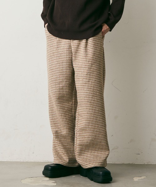 Shoowtime(ショウタイム)の「Wool-Liike Check Wide Pants / ウールライクチェックワイドパンツ(その他パンツ・メンズ・ベージュ/ブラウン・X-LARGE/LARGE/MEDIUM)」の2枚目の写真