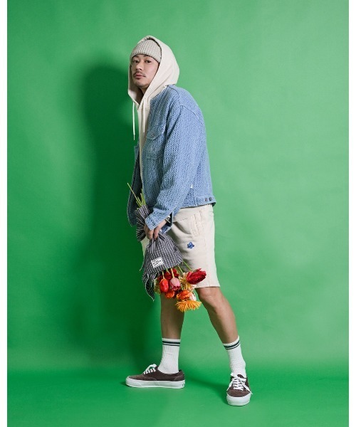 #Re:room（リルーム）の「フラワーアイコンウォッシュドスウェットショーツ（スウェットパンツ・メンズ・ブルー/ブラック/ベージュ・SMALL/MEDIUM）」の16枚目の写真