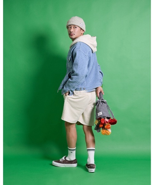 #Re:room（リルーム）の「フラワーアイコンウォッシュドスウェットショーツ（スウェットパンツ・メンズ・ブルー/ブラック/ベージュ・SMALL/MEDIUM）」の17枚目の写真