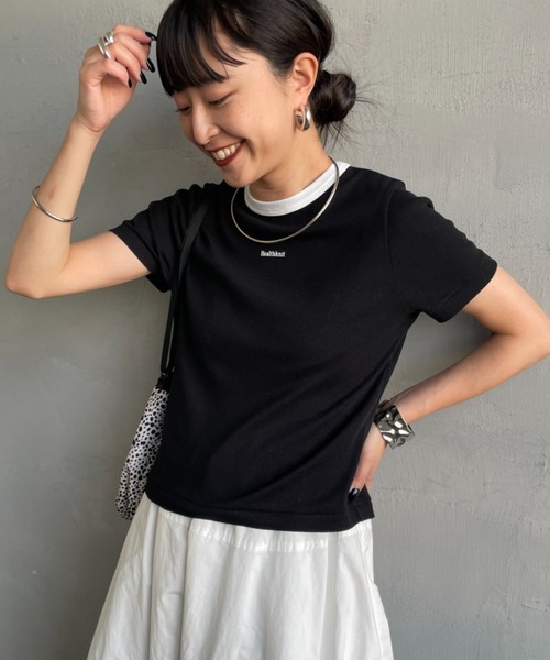 Healthknit（ヘルスニット）の「[HEALTHKNIT/ヘルスニット] 別注 ミニロゴ コンパクトＴシャツ（Tシャツ/カットソー・レディース・ブラック/ベージュ/オフホワイト・M/S）」の16枚目の写真