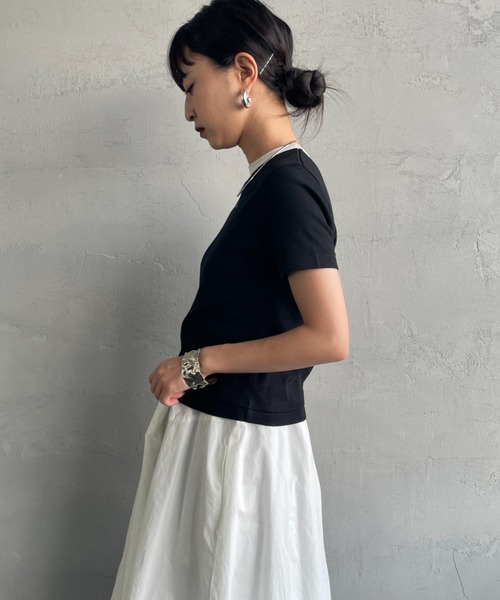 Healthknit（ヘルスニット）の「[HEALTHKNIT/ヘルスニット] 別注 ミニロゴ コンパクトＴシャツ（Tシャツ/カットソー・レディース・ブラック/ベージュ/オフホワイト・M/S）」の4枚目の写真