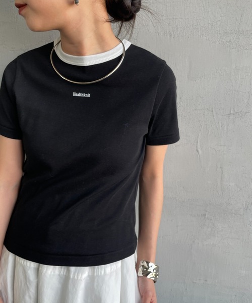 Healthknit（ヘルスニット）の「[HEALTHKNIT/ヘルスニット] 別注 ミニロゴ コンパクトＴシャツ（Tシャツ/カットソー・レディース・ブラック/ベージュ/オフホワイト・M/S）」の9枚目の写真