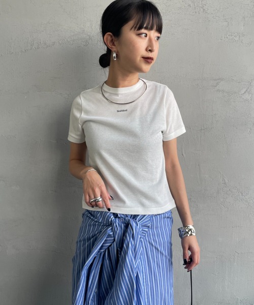 Healthknit（ヘルスニット）の「[HEALTHKNIT/ヘルスニット] 別注 ミニロゴ コンパクトＴシャツ（Tシャツ/カットソー・レディース・ブラック/ベージュ/オフホワイト・M/S）」の20枚目の写真