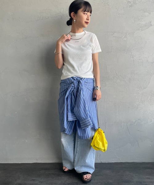 Healthknit（ヘルスニット）の「[HEALTHKNIT/ヘルスニット] 別注 ミニロゴ コンパクトＴシャツ（Tシャツ/カットソー・レディース・ブラック/ベージュ/オフホワイト・M/S）」の11枚目の写真