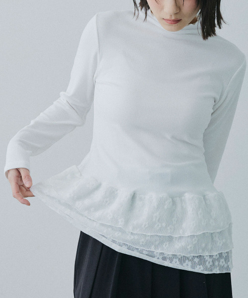 Mirette(ミレット)の「レイヤードフリル リブトップス / Layered Frill Rib Top(Tシャツ/カットソー・レディース・ホワイト・MEDIUM/SMALL/LARGE)」の1枚目の写真