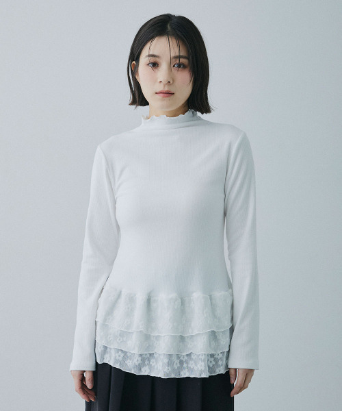 Mirette(ミレット)の「レイヤードフリル リブトップス / Layered Frill Rib Top(Tシャツ/カットソー・レディース・ホワイト・MEDIUM/SMALL/LARGE)」の2枚目の写真