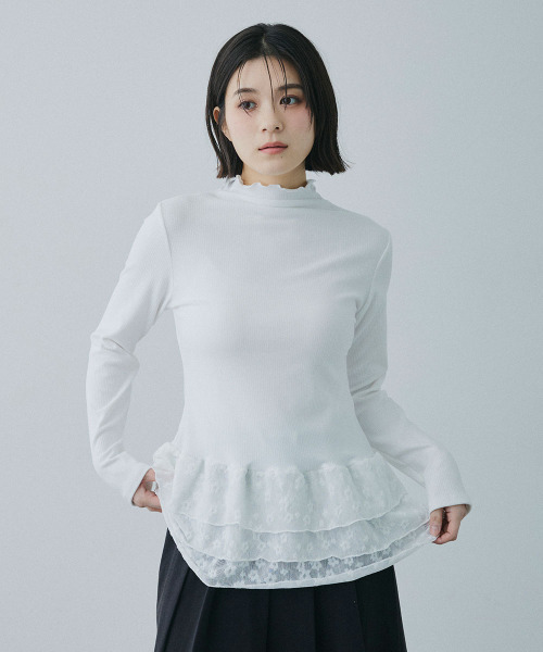 Mirette(ミレット)の「レイヤードフリル リブトップス / Layered Frill Rib Top(Tシャツ/カットソー・レディース・ホワイト・MEDIUM/SMALL/LARGE)」の3枚目の写真