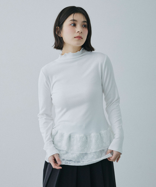 Mirette(ミレット)の「レイヤードフリル リブトップス / Layered Frill Rib Top(Tシャツ/カットソー・レディース・ホワイト・MEDIUM/SMALL/LARGE)」の4枚目の写真