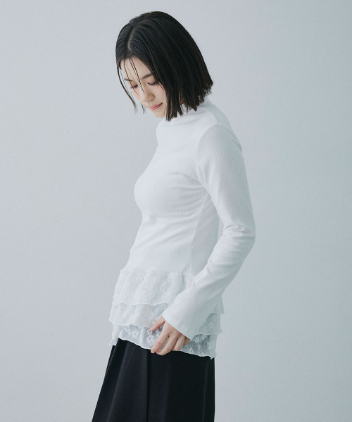 Mirette(ミレット)の「レイヤードフリル リブトップス / Layered Frill Rib Top(Tシャツ/カットソー・レディース・ホワイト・MEDIUM/SMALL/LARGE)」の6枚目の写真