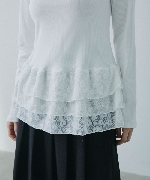 Mirette(ミレット)の「レイヤードフリル リブトップス / Layered Frill Rib Top(Tシャツ/カットソー・レディース・ホワイト・MEDIUM/SMALL/LARGE)」の12枚目の写真