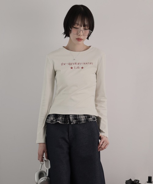 Ulysses(ユリシス)の「ロゴデザインクルーネックロングスリーブTシャツ(Tシャツ/カットソー・レディース・ダークグレー/アイボリー/グレー・S/M)」の4枚目の写真