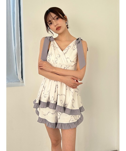 SNIDEL HOME(スナイデルホーム)の「【接触冷感】カシュクールショルダーリボンセットアップ(ルームウェア/パジャマ・レディース・モカ/ライトグレー/ピンク・F)」の16枚目の写真