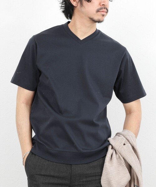 NOLLEY’S(ノーリーズ)の「《ビジカジ対応》防臭・消臭 シルケットスムース VネックドレスTシャツ 26SS(Tシャツ/カットソー・メンズ・ホワイト/ダークネイビー/チャコールグレー・XL/L/M/S/XXL)」の3枚目の写真