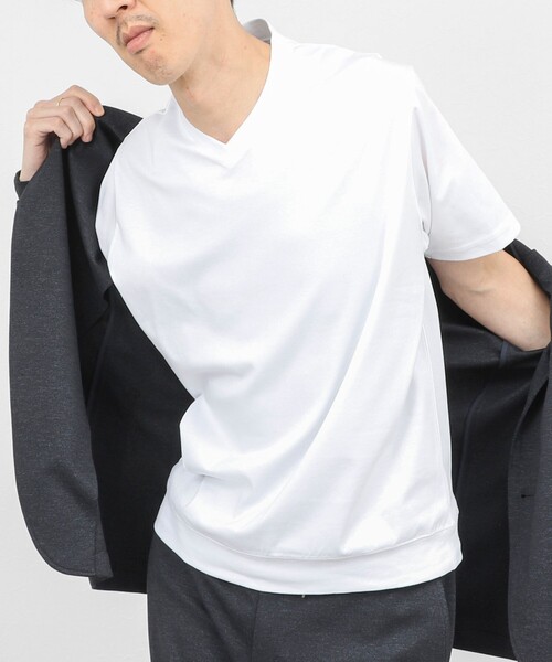 NOLLEY’S(ノーリーズ)の「《ビジカジ対応》防臭・消臭 シルケットスムース VネックドレスTシャツ 26SS(Tシャツ/カットソー・メンズ・ホワイト/ダークネイビー/チャコールグレー・XL/L/M/S/XXL)」の4枚目の写真