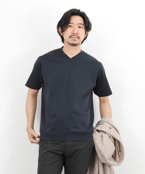 NOLLEY’S（ノーリーズ）の「《ビジカジ対応》ジャケットに合う シルケットVネック ドレスTシャツ（Tシャツ/カットソー・メンズ・ホワイト/ダークネイビー/チャコールグレー・XL/L/M/S/XXL）」の22枚目の写真