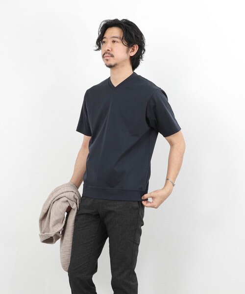 NOLLEY’S（ノーリーズ）の「《ビジカジ対応》ジャケットに合う シルケットVネック ドレスTシャツ（Tシャツ/カットソー・メンズ・ホワイト/ダークネイビー/チャコールグレー・XL/L/M/S/XXL）」の21枚目の写真