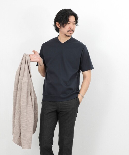 NOLLEY’S（ノーリーズ）の「《ビジカジ対応》ジャケットに合う シルケットVネック ドレスTシャツ（Tシャツ/カットソー・メンズ・ホワイト/ダークネイビー/チャコールグレー・XL/L/M/S/XXL）」の20枚目の写真