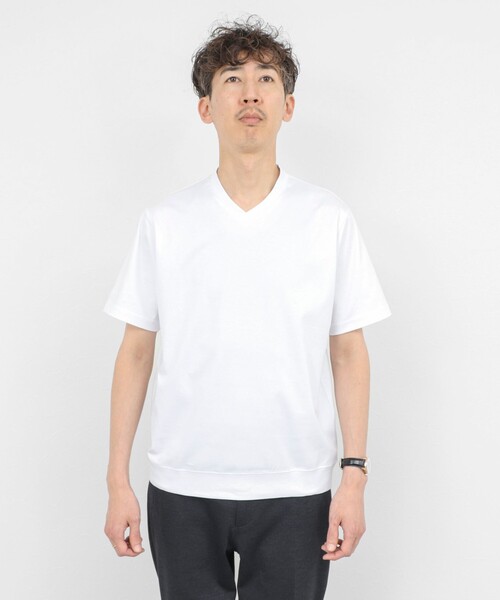 NOLLEY’S（ノーリーズ）の「《ビジカジ対応》ジャケットに合う シルケットVネック ドレスTシャツ（Tシャツ/カットソー・メンズ・ホワイト/ダークネイビー/チャコールグレー・XL/L/M/S/XXL）」の11枚目の写真