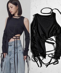 DURAS（デュラス）の「シャーリングアシンメトリートップス（Tシャツ/カットソー）」