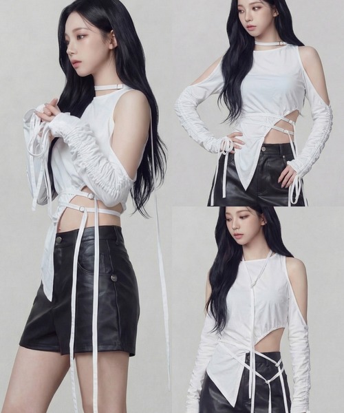 DURAS（デュラス）の「シャーリングアシンメトリートップス（Tシャツ/カットソー・レディース・ホワイト/ブラック・FREE）」の3枚目の写真